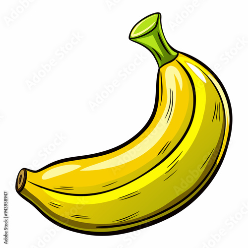 A Single Yellow Banana with a Green Stem