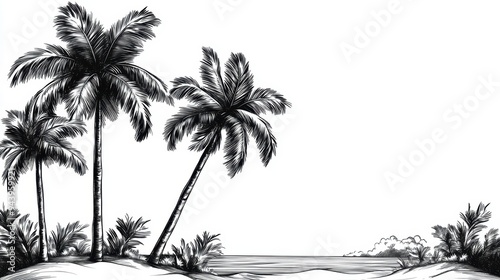 Wallpaper Mural hand-drawn image of tropical palm trees moving in the breeze against a white background, illustrating nature Torontodigital.ca