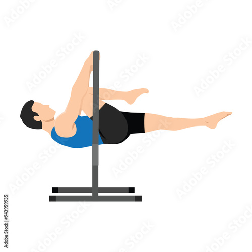 Man doing advanced tuck front lever on a bar calisthenics exercise. Flat vector illustration isolated on white background