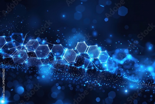 A blue line of hexagons with a blue background