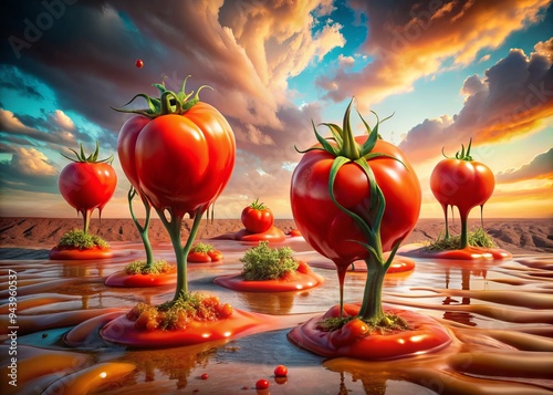 Surreal🍅Melting🍅Distorted - Twisted, distorted tomato imagery, melting in surreal landscapes photo