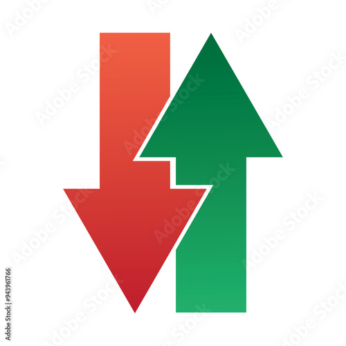 Up and down arrows icon in red and green color. A small two-way black direction symbol.  Isolated on a white background. vector illustration