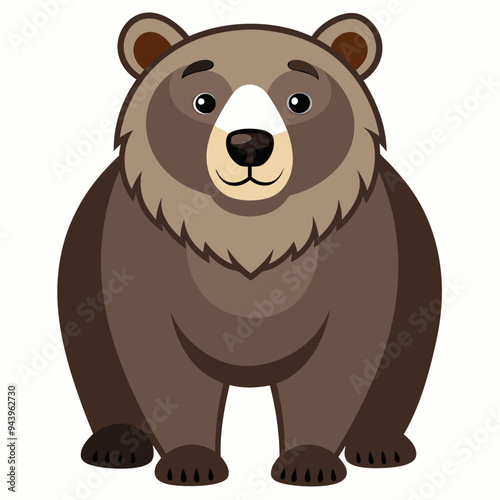 A Friendly Cartoon Brown Bear with White Patch on its Chest