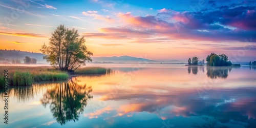 Tranquil Dawn: Pastel hues, soft edges, serene atmosphere, rhythmic flow, daybreak