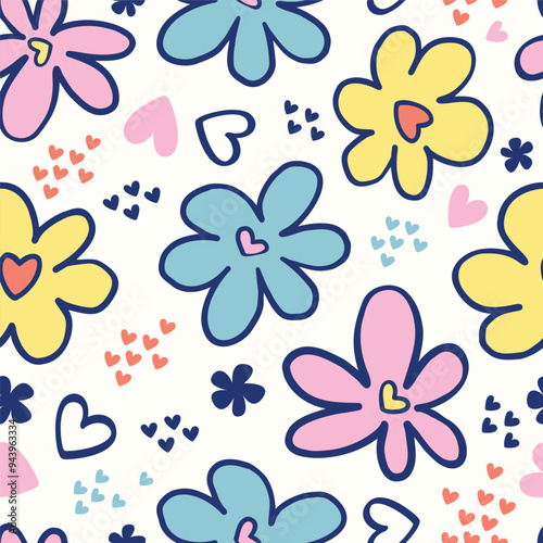 Seamless pattern of retro groovy pastel color floral. It's a pattern that looks feminine. Pattern design for fabric, wrapping paper, wallpaper and fashion prints.