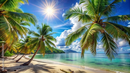 Tropical Beach Bonanza: Tropical, vibrant, sunny, palm trees, summery atmosphere