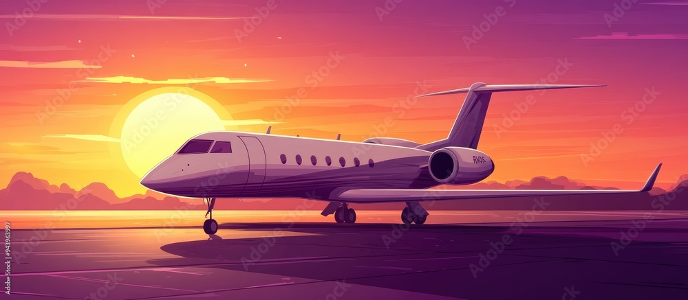 Private jet airplane on sunset concept in cartoon illustration vector Private jet airplane on sunset concept in cartoon illustration vector