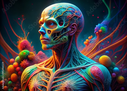 Vibrant Anatomy: Bold, Energetic, Colorful, Microscopy, Biological Structure