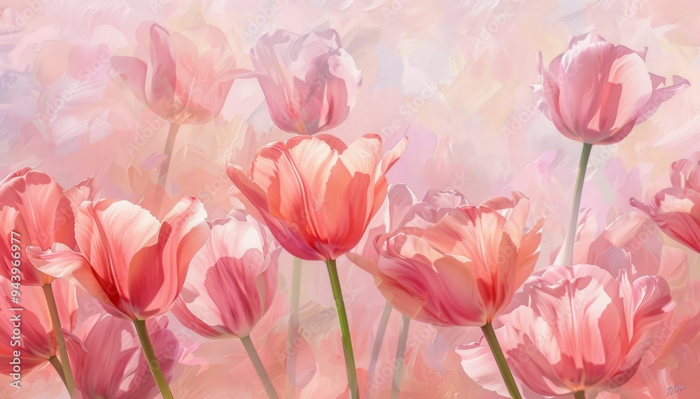 Banner with Blooming Tulips in Vibrant Colors Banner with Blooming Tulips in Vibrant Colors