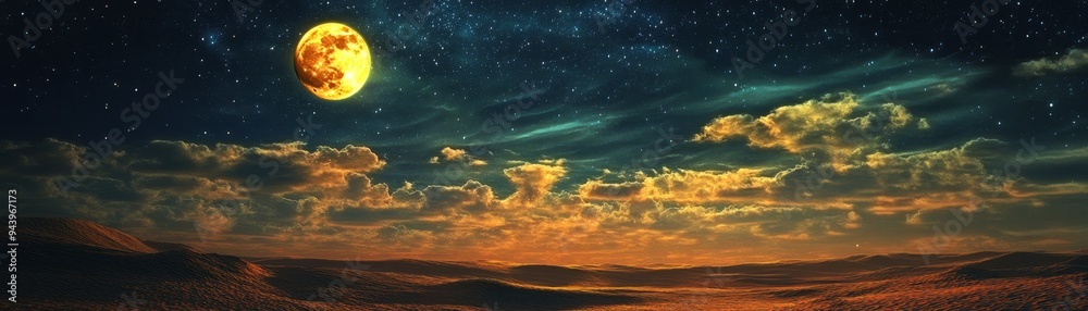 Serene Night Sky with Wispy Clouds, Glowing Moon, and Stars Serene Night Sky with Wispy Clouds, Glowing Moon, and Stars