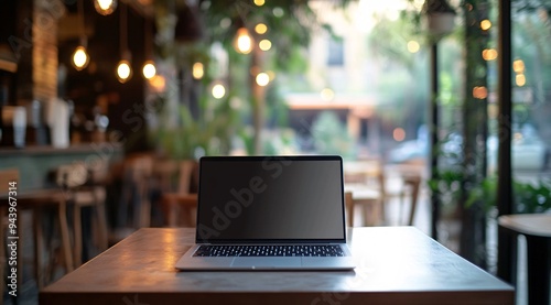 Modern Laptop on Wooden Desk with Sunlight and Plant