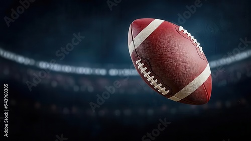 Football spinning through the air as it s punted downfield, high above the stadium, American Football, Aerial Power