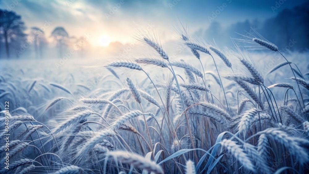 Winter Wheat Whispers: Monochromatic fields of wheat swaying gently, ethereal, cold
