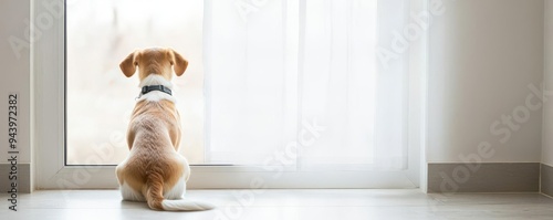 A dog excitedly waiting at the front door, eager to go for a walk, dog anticipation, walk time, home exit