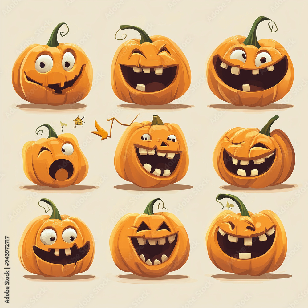 A Halloween jack-o-lantern set A Halloween jack-o-lantern set