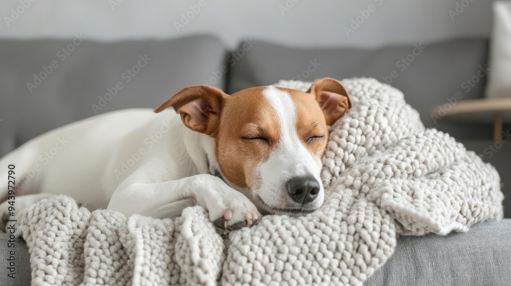 A dog resting on a pile of cozy blankets in the living room, surrounded by the warmth of home, cozy blankets, dog comfort, living room relaxation A dog resting on a pile of cozy blankets in the living room, surrounded by the warmth of home, cozy blankets, dog comfort, living room relaxation