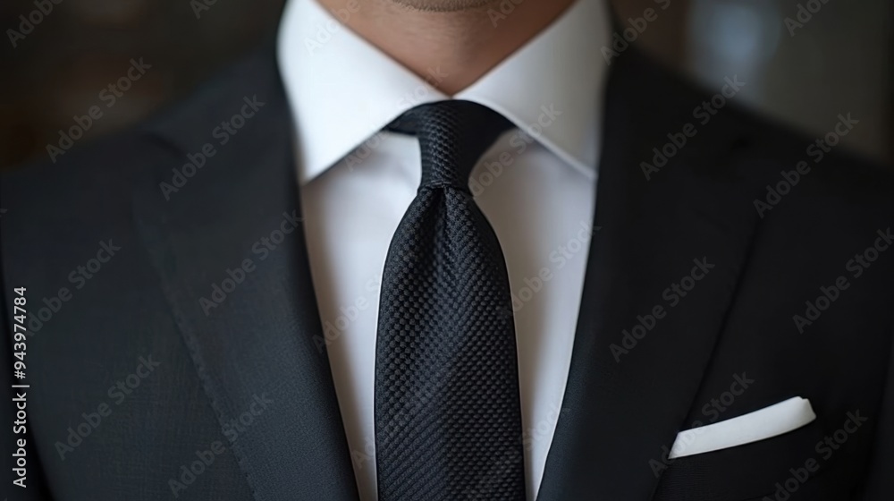 mens workwear style, a black suit paired with a white shirt and black silk tie showcases timeless elegance for todays workplace attire, ideal for the modern man