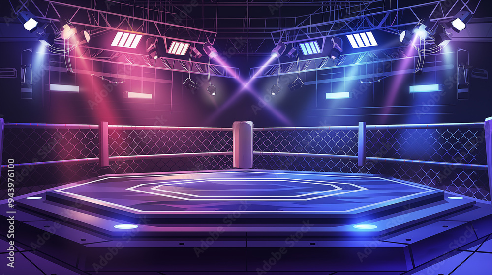 The arena for boxing fight and MMA championship competitions, game background, Illustration
