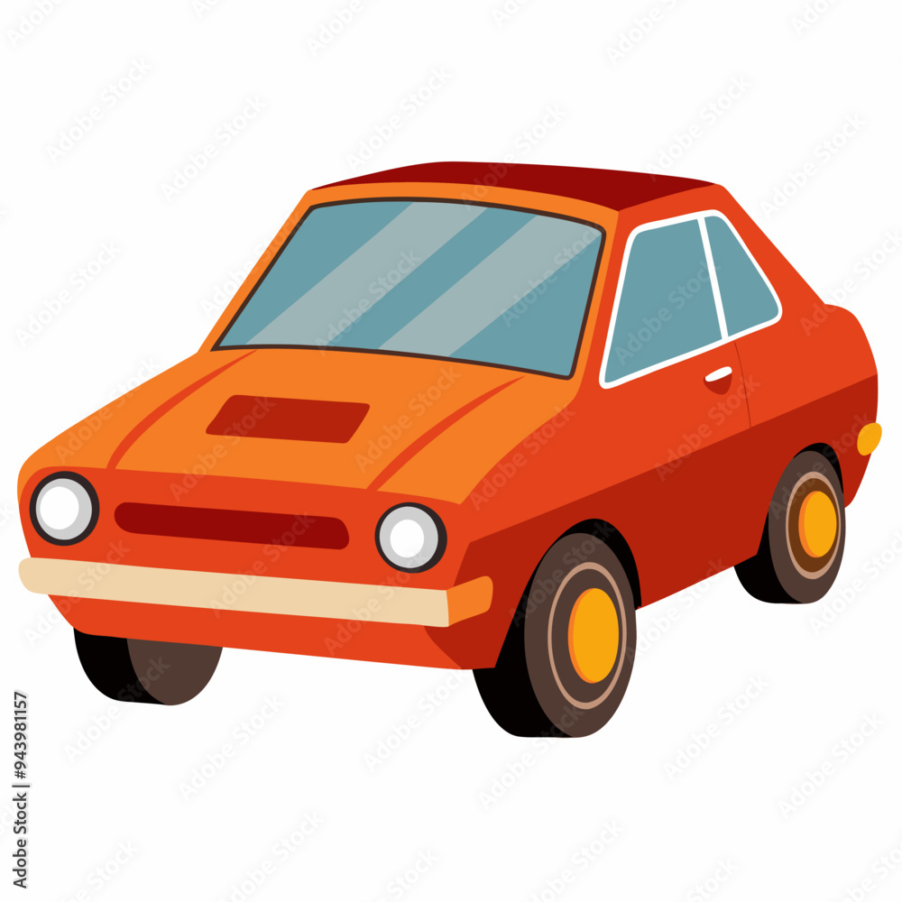Fototapeta premium Orange vintage car with black and yellow wheels
