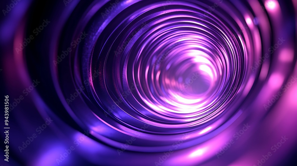 A visually captivating abstract image featuring a glowing purple tunnel made of metallic rings, creating a futuristic and hypnotic effect. A visually captivating abstract image featuring a glowing purple tunnel made of metallic rings, creating a futuristic and hypnotic effect.