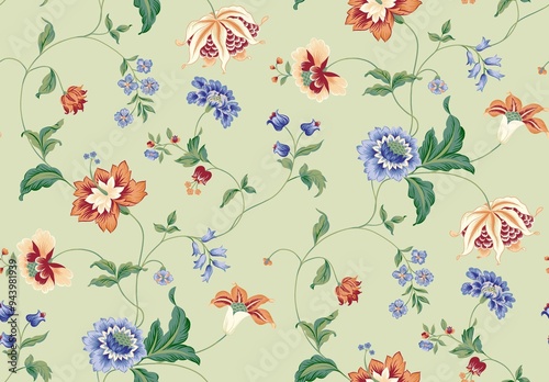 Fototapeta Naklejka Na Ścianę i Meble -  allover design of flowers painted in watercolors