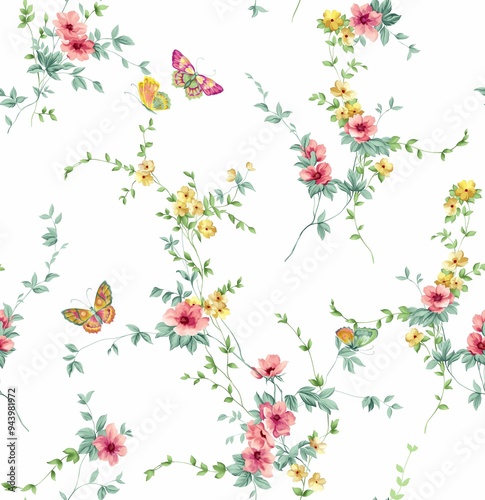 Fototapeta Naklejka Na Ścianę i Meble -  allover design of flowers painted in watercolors