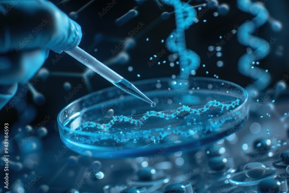 A person is holding a pipette and is about to draw a sample from a petri dish A person is holding a pipette and is about to draw a sample from a petri dish