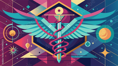 Caduceus symbol and Abstract geometric with medicine and science concept background