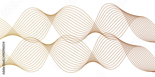 Stylized line art background. Wave with lines created using blend tool. Golden wave line abstract background. Vector business Illustration pattern of lines in transparent background.