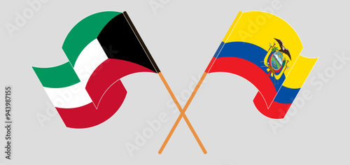 Crossed and waving flags of Kuwait and Republic of Ecuador