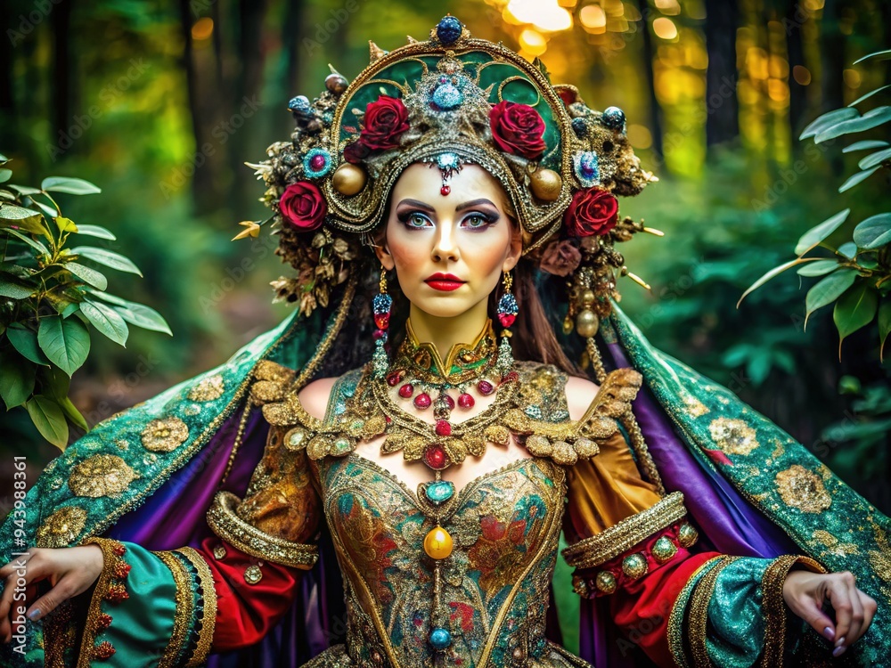 A vibrant, elaborate costume adorned with intricate details, lace, and ornate accessories, evoking a mystical, medieval-inspired fantasy world, perfect for role-playing and creative expression. A vibrant, elaborate costume adorned with intricate details, lace, and ornate accessories, evoking a mystical, medieval-inspired fantasy world, perfect for role-playing and creative expression.
