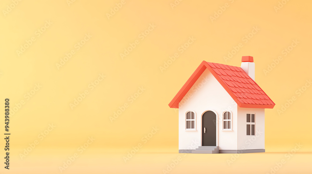 A charming miniature house model with a red roof against a soft yellow background, symbolizing home and warmth. A charming miniature house model with a red roof against a soft yellow background, symbolizing home and warmth.