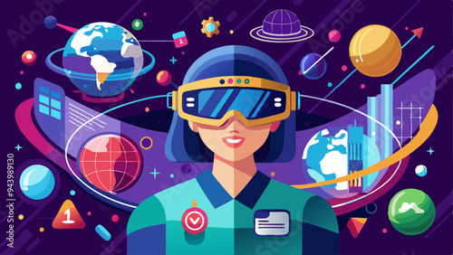 AR. Virtual reality with hololens glasses. Smart glasses and augmented reality concept. Virtual technology