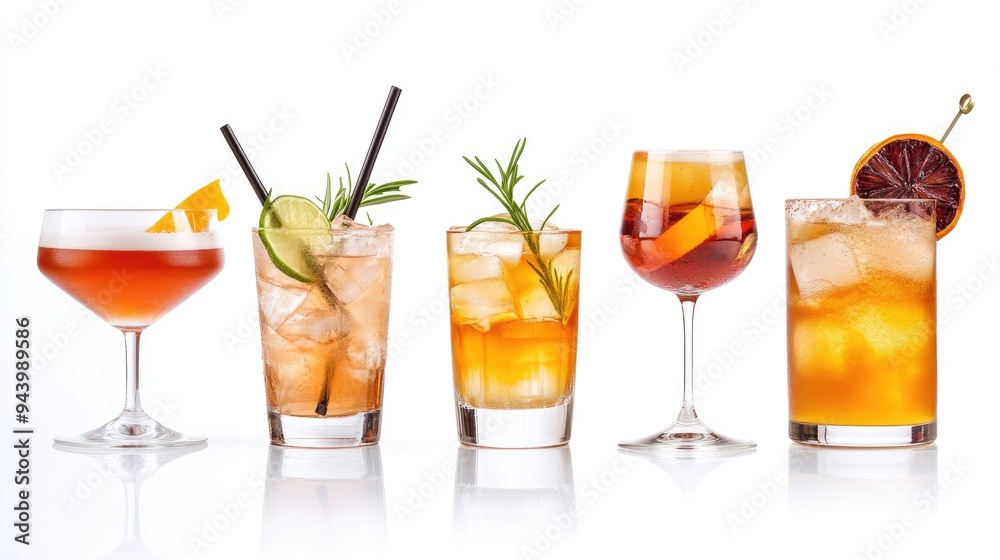 Set of classic cocktails isolated on white Set of classic cocktails isolated on white