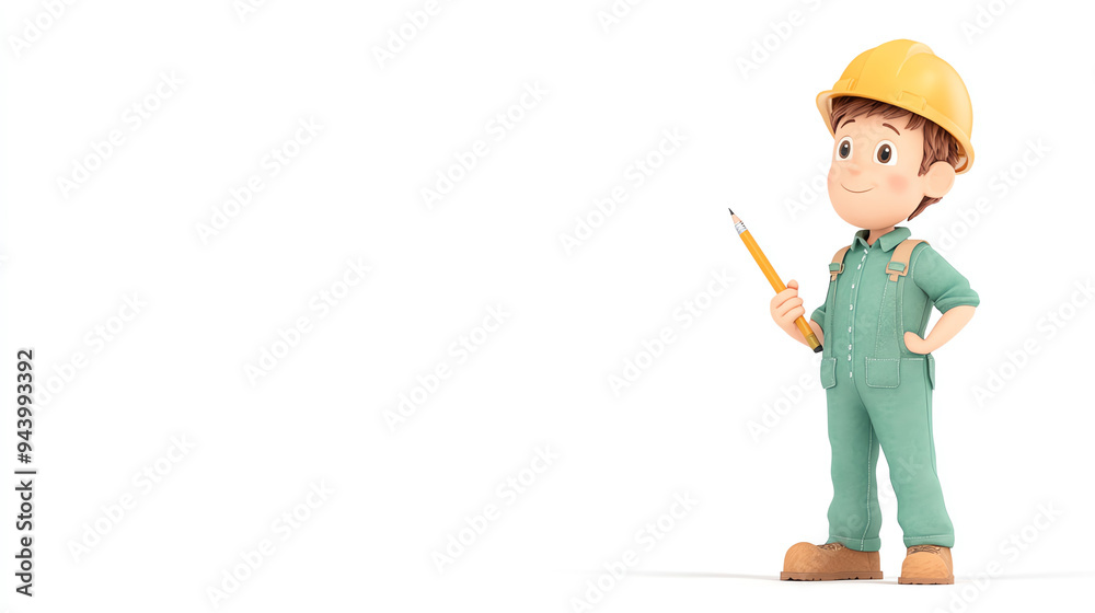 A cheerful construction character wearing a hard hat and holding a pencil, ready for work and planning. A cheerful construction character wearing a hard hat and holding a pencil, ready for work and planning.