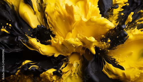 Wallpaper Mural explosion of yellow and black paint in dynamic color splash – Creative color composition on black background, copy space
 Torontodigital.ca