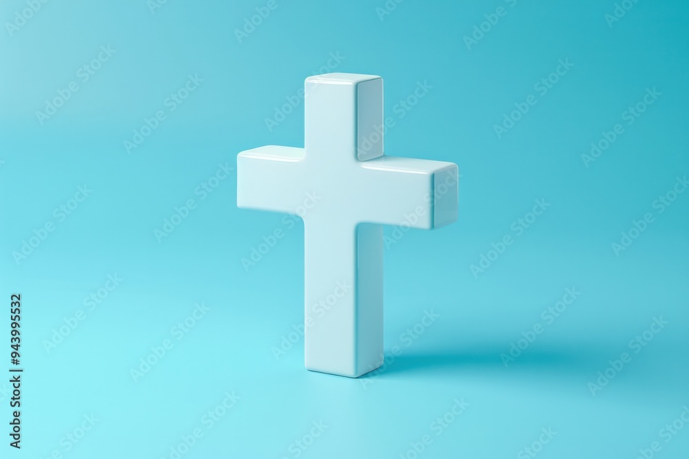 A white cross is on a blue background A white cross is on a blue background