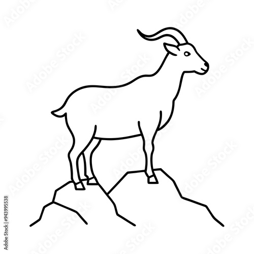 Majestic Goat on Rocky Mountain Peak - Vector Art Illustration