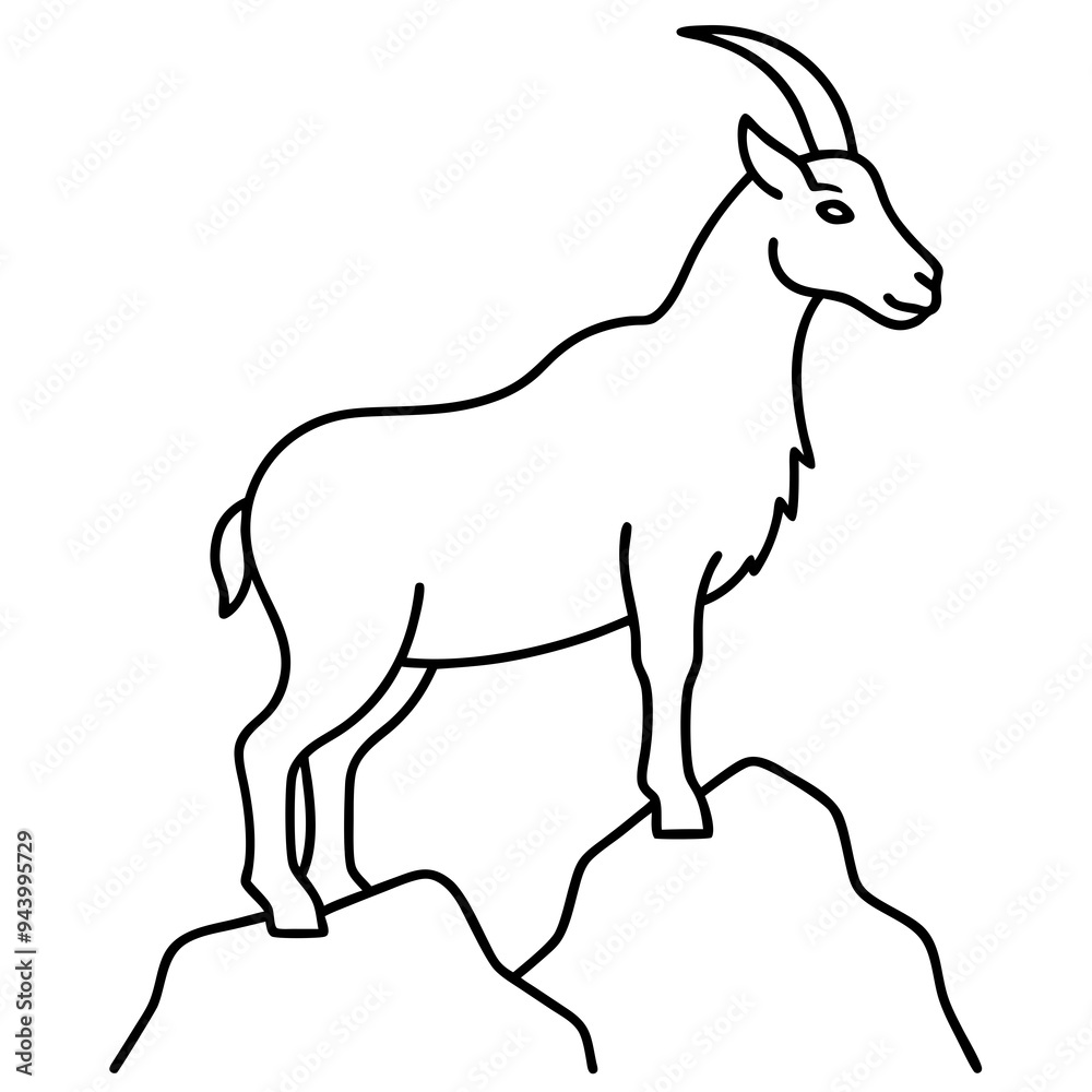 Fototapeta premium Majestic Goat on Rocky Mountain Peak - Vector Art Illustration