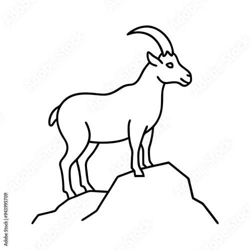 Majestic Goat on Rocky Mountain Peak - Vector Art Illustration