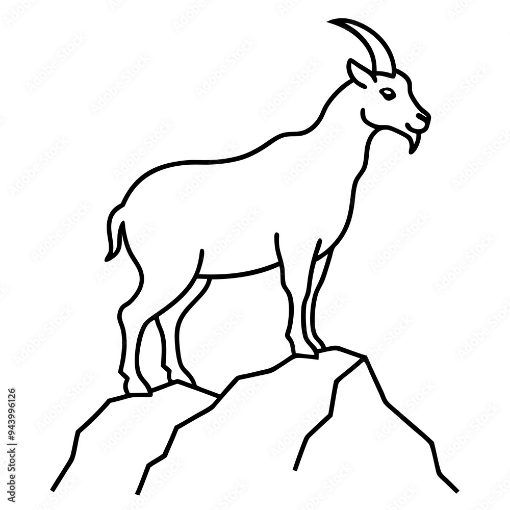 Majestic Goat on Rocky Mountain Peak - Vector Art Illustration