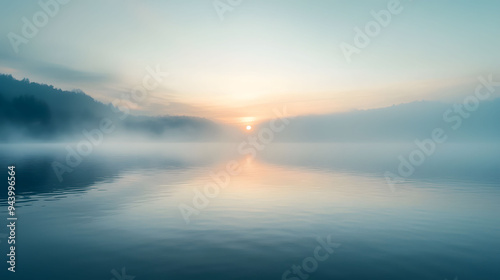 Wallpaper Mural A serene sunrise over misty lake, evoking sense of calm and tranquility. soft colors reflect on water, creating peaceful atmosphere. Torontodigital.ca
