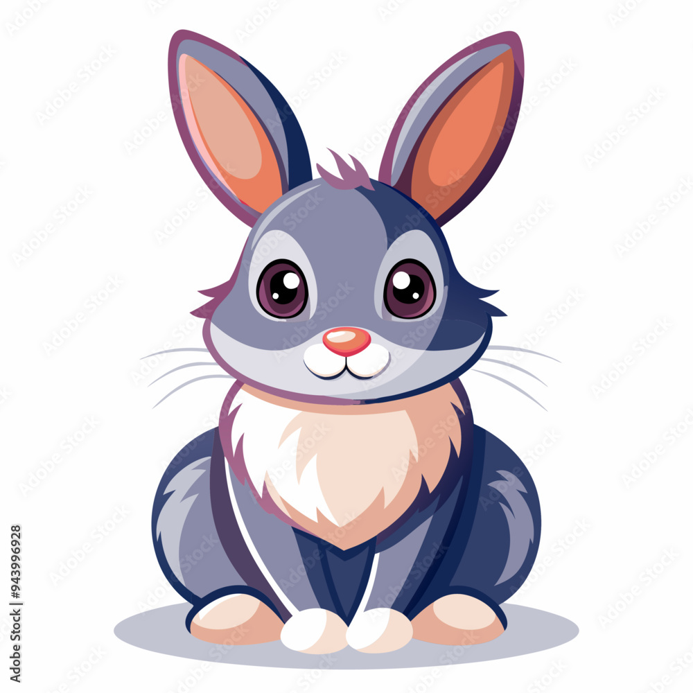 Obraz premium Cartoon illustration of a cute gray rabbit sitting on a white background
