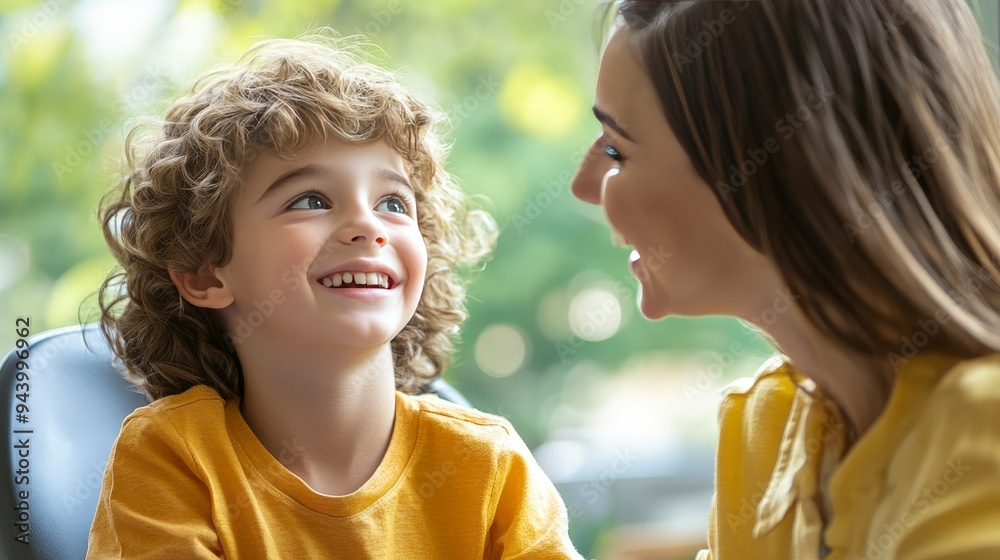 Fototapeta premium A joyful interaction between a child and an adult, sharing a moment of connection.