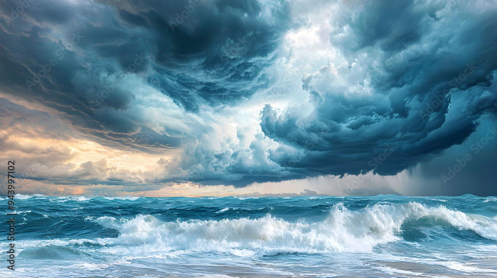 Dramatic ocean waves crash against shore under stormy sky, evoking sense of power and awe. turbulent clouds reflect intensity of natures beauty. Dramatic ocean waves crash against shore under stormy sky, evoking sense of power and awe. turbulent clouds reflect intensity of natures beauty.
