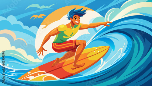 Man playing surfboard in wave vector design