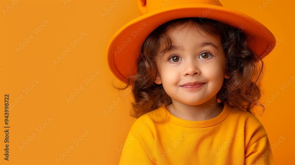 A young girl wearing a yellow hat and a yellow shirt is smiling A young girl wearing a yellow hat and a yellow shirt is smiling