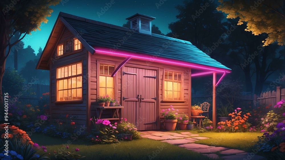 illustrative albedo garden shed animated retro neon illustrative albedo garden shed animated retro neon