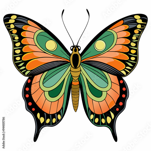 Colorful Butterfly with Green and Orange Wings