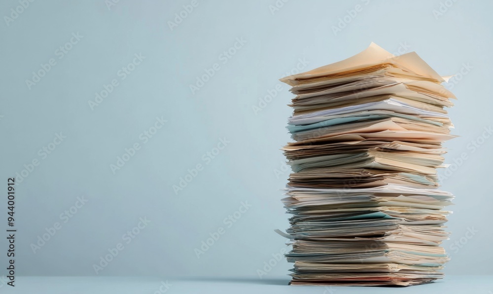 Overwhelming Business Pressure: Abstract Depiction of Workplace Stress and Burnout. Pile of Documents Symbolizing Heavy Workload and Overtime. Minimalist Design for Corporate Culture, Labor Day, and W Overwhelming Business Pressure: Abstract Depiction of Workplace Stress and Burnout. Pile of Documents Symbolizing Heavy Workload and Overtime. Minimalist Design for Corporate Culture, Labor Day, and W